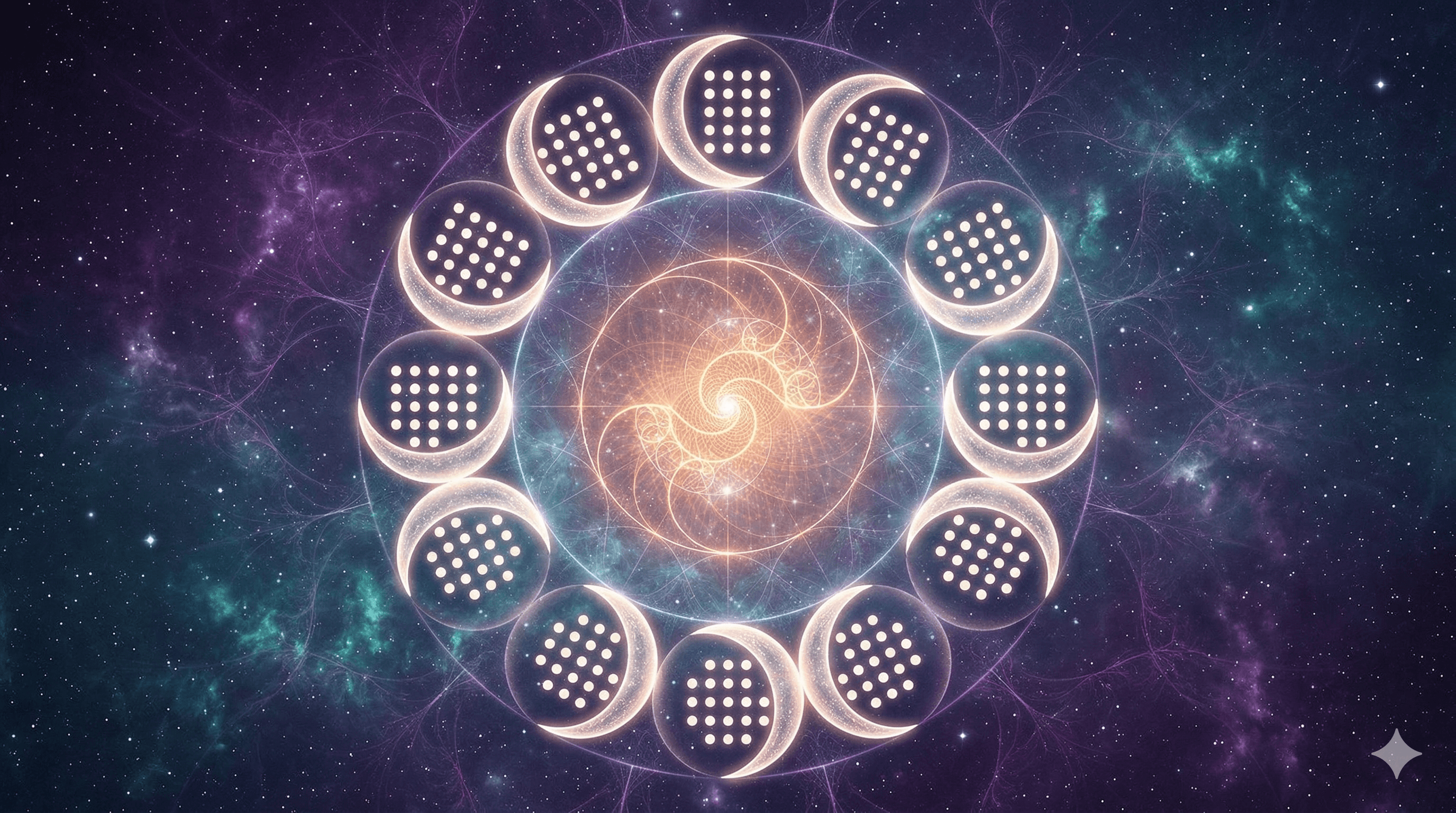 A geometric visualization showing 13 equal segments of 28 days forming a perfect circular calendar